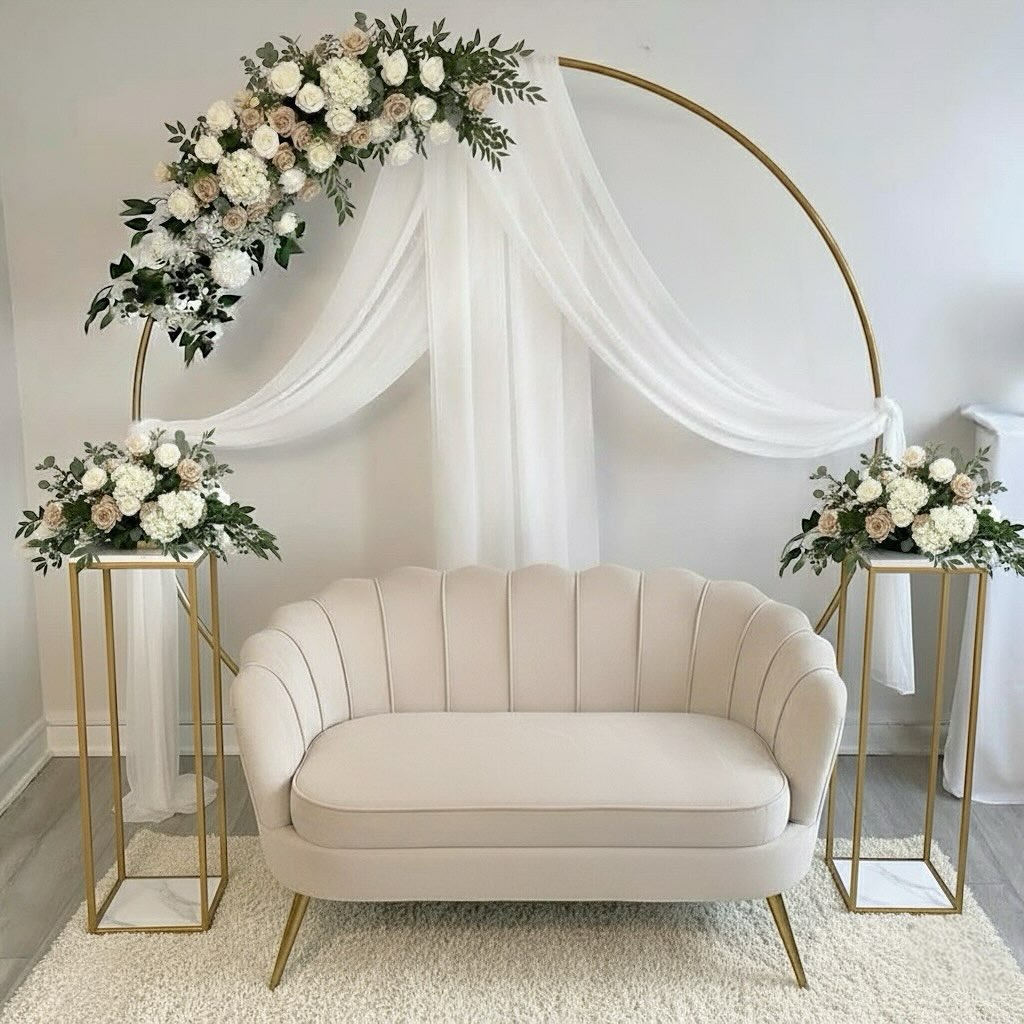 Coin mariée avec arche florale